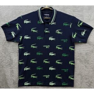 Lacoste Sport Shirt Mens XL FR 6 Blue Green All Over Croc Classic Fit Golf Polo